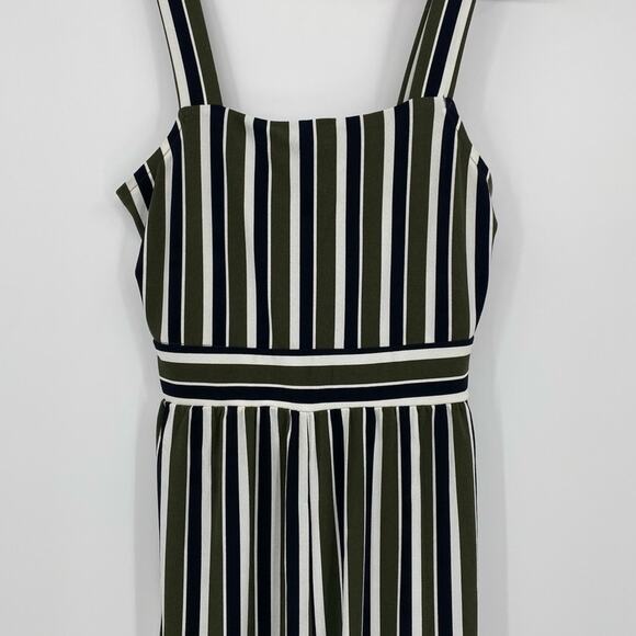 Express Green White and Black Striped Tank Style Cropped Length Jumpsuit - Picture 4 of 6